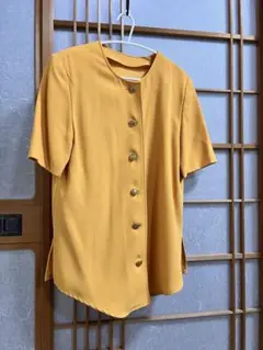 マスタード ボタン付き 半袖シャツ　古着