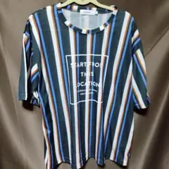 メンズ ＬＬ　ストライプ　Tシャツ　黒　白　オレンジ　青