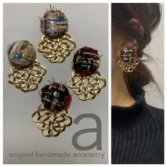 2038-1 2wayブラック☺︎ツイードのピアス×スクエア型ゴールド☺︎