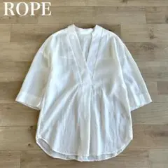ロペ 美品 リヨセル スキッパー バックボタン 襟付き 五分袖シャツブラウス