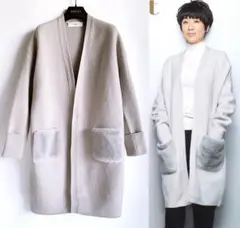 美品★ CYCLAS シクラス ロングコート ノーカラー グレー　38 STB1124S0636_zo_c102.jpg