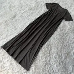 綿100%【無印良品】胸ポケット付き ロングワンピース iライン カーキ Ｍ