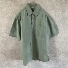 TIMBERLAND 半袖リネンシャツ Mサイズ 無地 緑 リラックスフィット