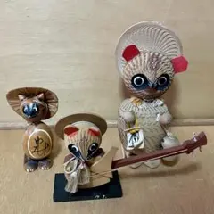 たぬき　木彫り　置物　オブジェ　3点セット