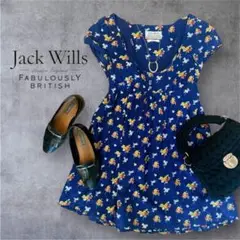 【Jack Wills】フラワープリントワンピース 紺×花柄　Aライン UKブラ