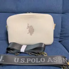 ショルダーバッグ　POLO ポロ　ミニバッグ　合成皮革　白　通勤　プリーツ