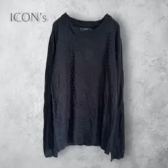 【ICON’S】　薄手ニットプルオーバー　洗える　黒　Lサイズ　シンプル