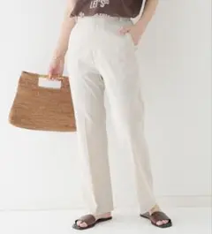 スローブイエナ リネン混 センタープレス ストレートパンツ ベージュ