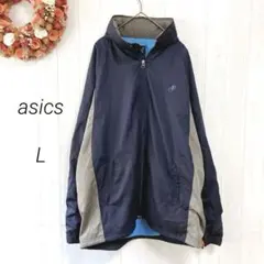 asics　ナイロンジャケット　ネイビー　L　メンズ　メッシュ　フード付き