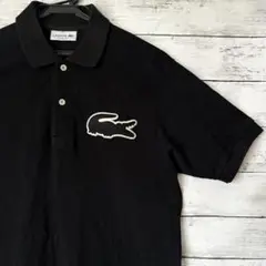 【日本製】LACOSTE ラコステ　ビッグロゴ　デカワニ　ポロシャツ　鹿の子　黒