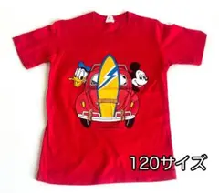 昭和レトロ 【120】ディズニー ミッキー ドナルド 半袖Tシャツ 赤 中古品