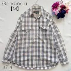 ゲインズボロウ チェック柄長袖シャツ ダブルポケット グレー 綿混 【M】