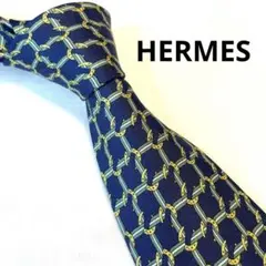 【美品】HERMES ネクタイ ネイビー系 チェック柄 バイカラー 蹄 可愛い