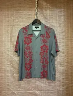 【最終値下げ】 ステューシー　STUSSY アロハシャツ　M グレー×レッド古着