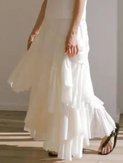CASA FLINE コットンティアードスカート キュプラ ライトイエロー