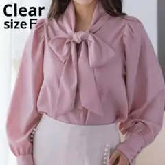 美品♡Clearクリアボウタイリボンブラウスとろみシャツくすみピンク甘めガーリー