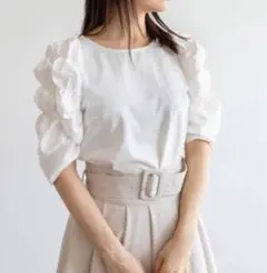 新品ランダ★シャーリングデザインスリーブトップス