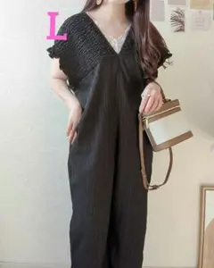 しまむら　シャーリングサロペット　Lax Dan tia ブラック　L