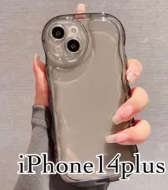 iPhone14plusケース プクプク クリアケース ブラック　黒
