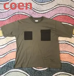 coen ポケット付Tシャツ M オリーブ