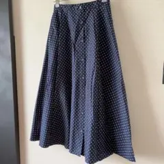 美品 ユニクロ UNIQLO ドットスカート フレア S ボタン ミモレ丈