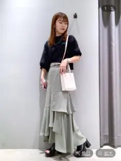 最終値下げ　ページボーイ　オリーブ　ロングスカート　リーフティアードスカート