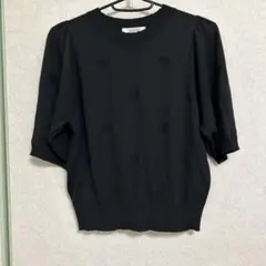 タイムセール　ハート模様 ブラックニット 半袖