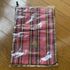 巾着　チェック　赤