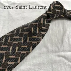 【美品】YSL イヴサンローラン ネクタイ 黒系 ダイス柄 シルク【n4048】