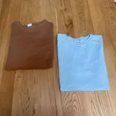 バック　ロゴ　プリント半袖 Tシャツ　2枚セット　ライトブルー＆ブラウン