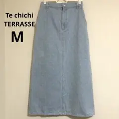 テチチテラス　ドット柄 デニムタイトスカート　 ライトブルー　M