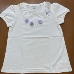 anyFAM 150㎝ クリーム色 花とリボン刺繍 半袖トップス