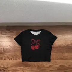 半袖,Tシャツ,ブラック,黒色,着丈40,レディース,チェリー,さくらんぼ,新品