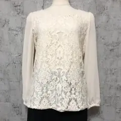 【LAPIS LUCE BEAMS】レース&シフォン ブラウス S