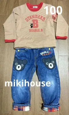 ミキハウス ダブルビー デニム ズボン くま チェック