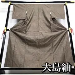 RK-1074 大島紬 茶泥染 一元 着物