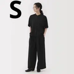 無印　良品　なめらか　リヨセル混イージーワイドパンツ　S　ドット　水玉　黒柄