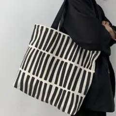 北欧柄 キャンバス トートバッグ 帆布 肩掛け 大容量 ファスナー付き