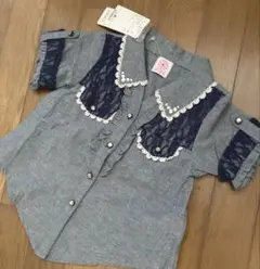 新品　未使用　アクシーズファムキッズ　シャンブレー半袖シャツ　インディゴ　110
