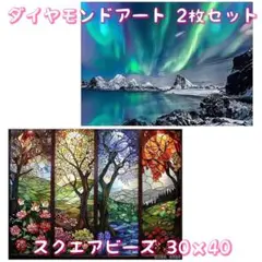 14 ダイヤモンドアート 海 木 景色 スクエア キット ハンドメイド