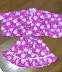 ピンク花柄浴衣上下セット130サイズ