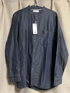 未使用品 ユニクロ UNIQLO バンドカラーシャツ ダークブルー Lサイズ