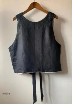 黒✖️グレジュリネンのリバーシブルシルプルリボンベスト