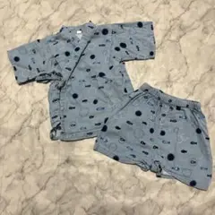 美品　おさかな柄　甚平　90㎝ 水色