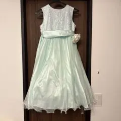 【150cm】子供用ノースリーブ レース ワンピース(エメラルドグリーン)