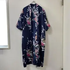 90s ビンテージ　アメリカ古着　ガウン　鳥　浴衣　花柄　フラワー　古着
