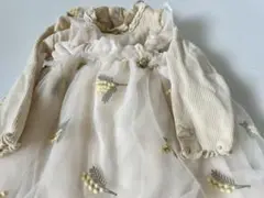 ベージュ フリル刺繍ロンパースドレス