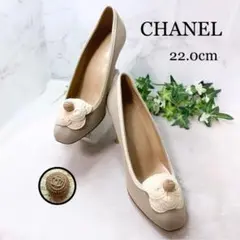 CHANEL シャネル 22cm ベージュ カメリア ココマーク キャンバス
