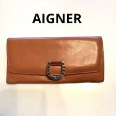 〓AIGNER〓アイグナーイタリア製ピンクブラウン×ワインレザー長財布 金具付き