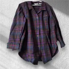 Brilliant パープル系 チェック ネルシャツ 長袖 日本製 肩パッドあり